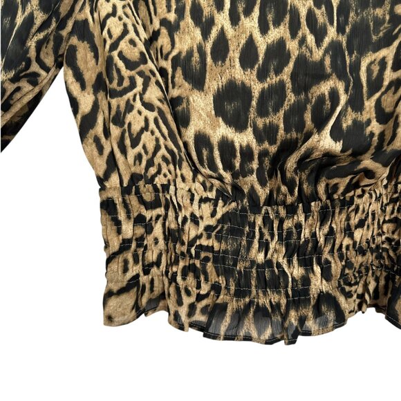 Express Womens Leopard Print Long Sleeve Smocked Waist Blouse Size S - Picture 8 of 12